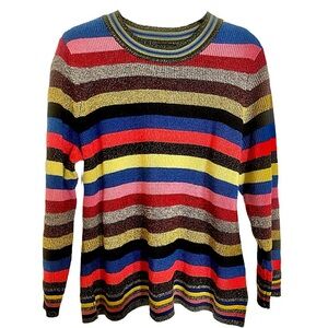 Vintage Crew Neck Striped Sweater - Multicolor